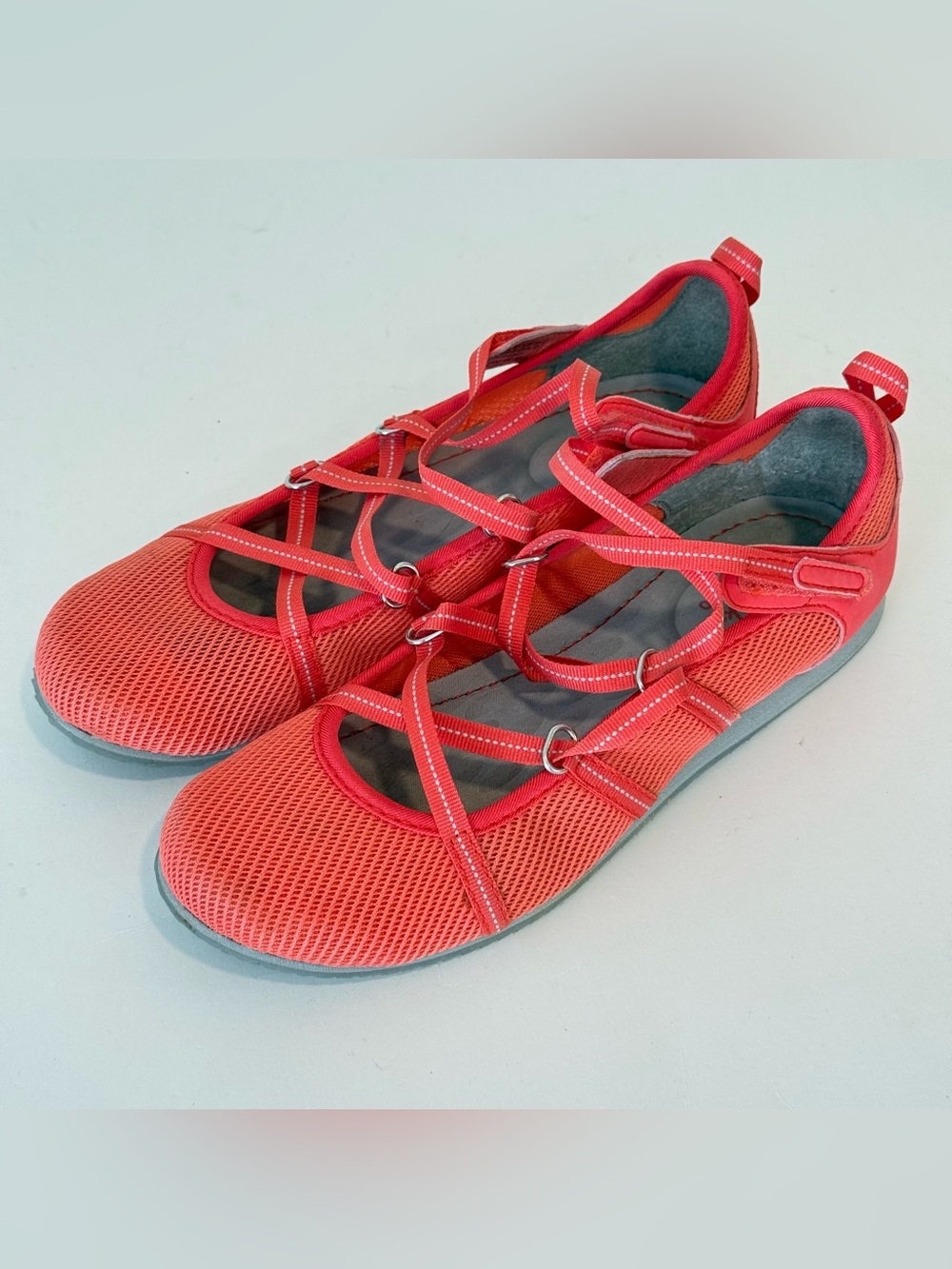 Clarks Privo Orange Mesh Mary Jane Flats Comfort Walking Shoes 7.5 Poppy Bloom